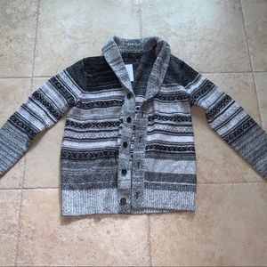 White and black cardigan sweater